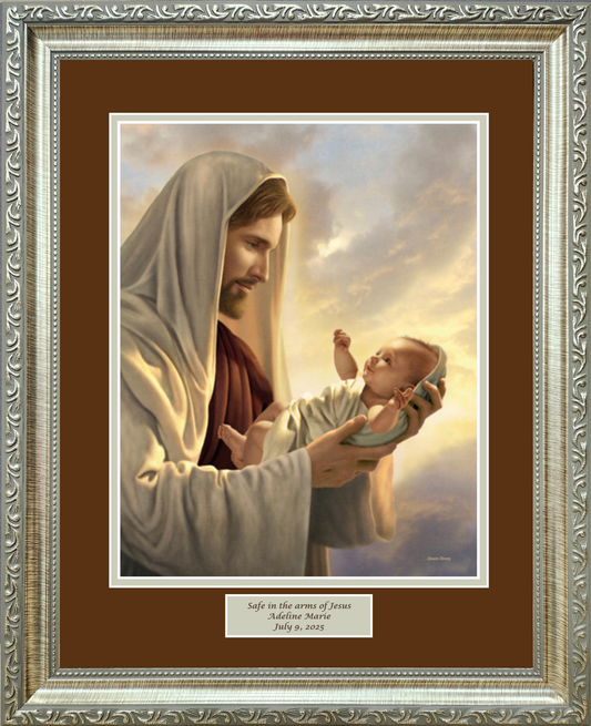 Safe in the arms of Jesus - Jesus holding baby framed memorial sympathy picture