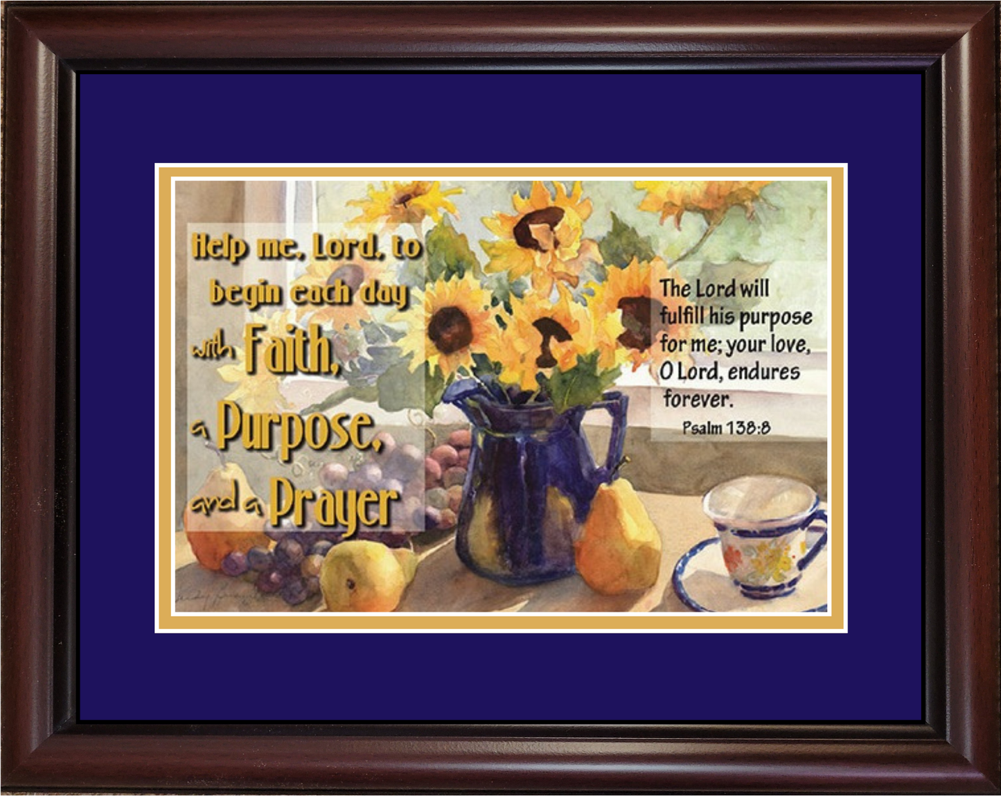 Framed sunflower kitchen art with scripture