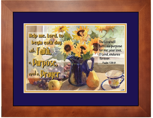 Framed sunflower kitchen art with scripture