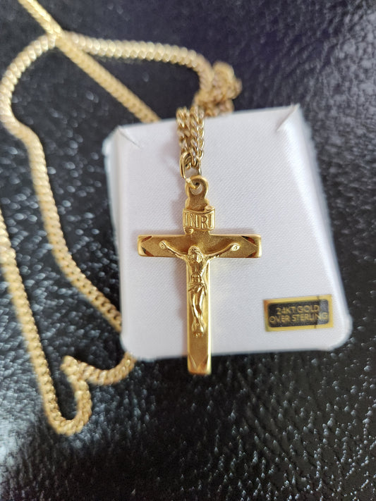 24kt Gold Plate over Sterling Crucifix Necklace