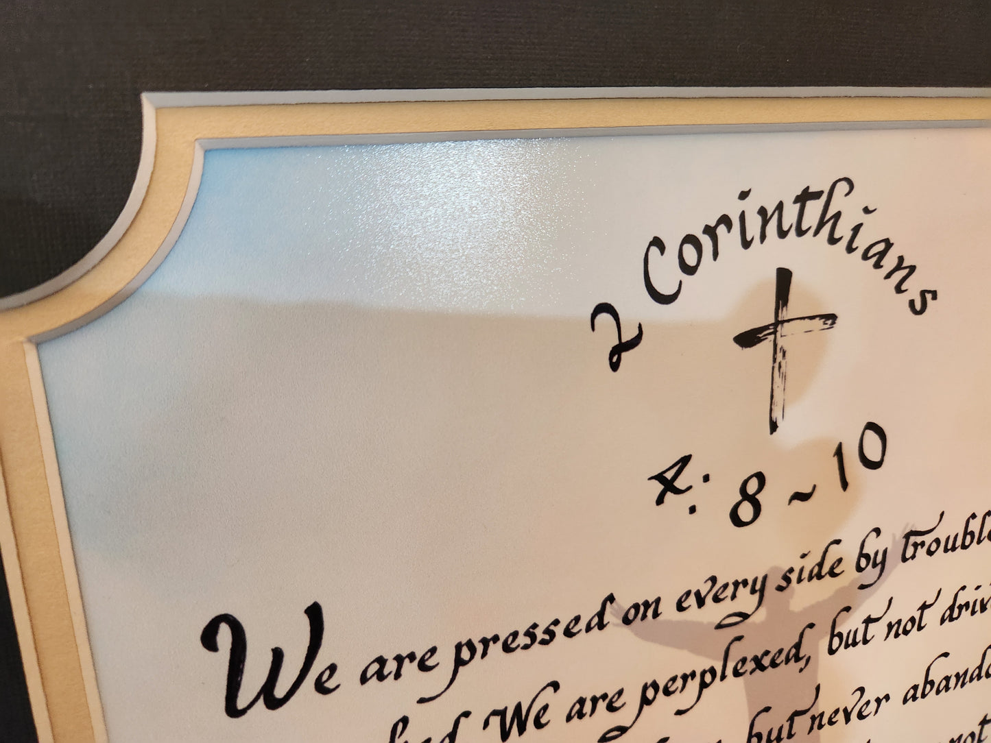 Inspirational 2 Corinthians 4 verses 8-10 Scripture verse We are pressed on every side framed print