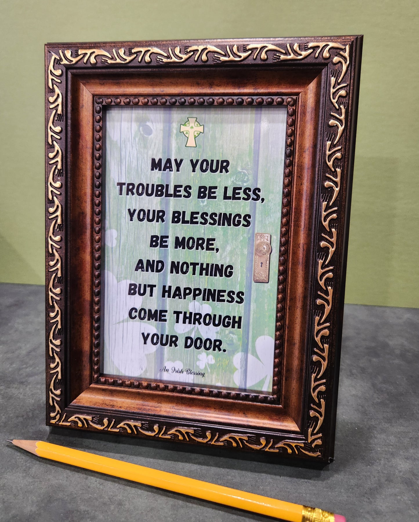 Irish Blessing small, framed verse with attached easel on the back