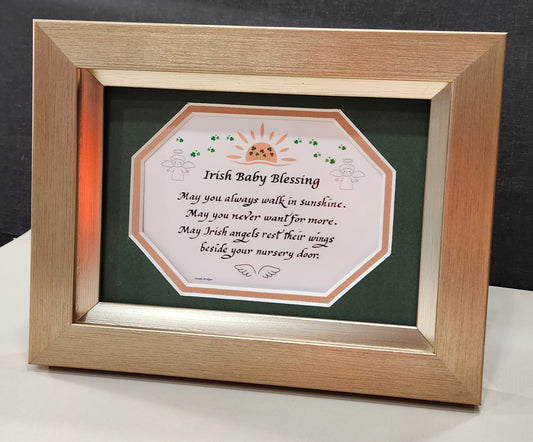Baby Irish Blessing framed picture with easel on back