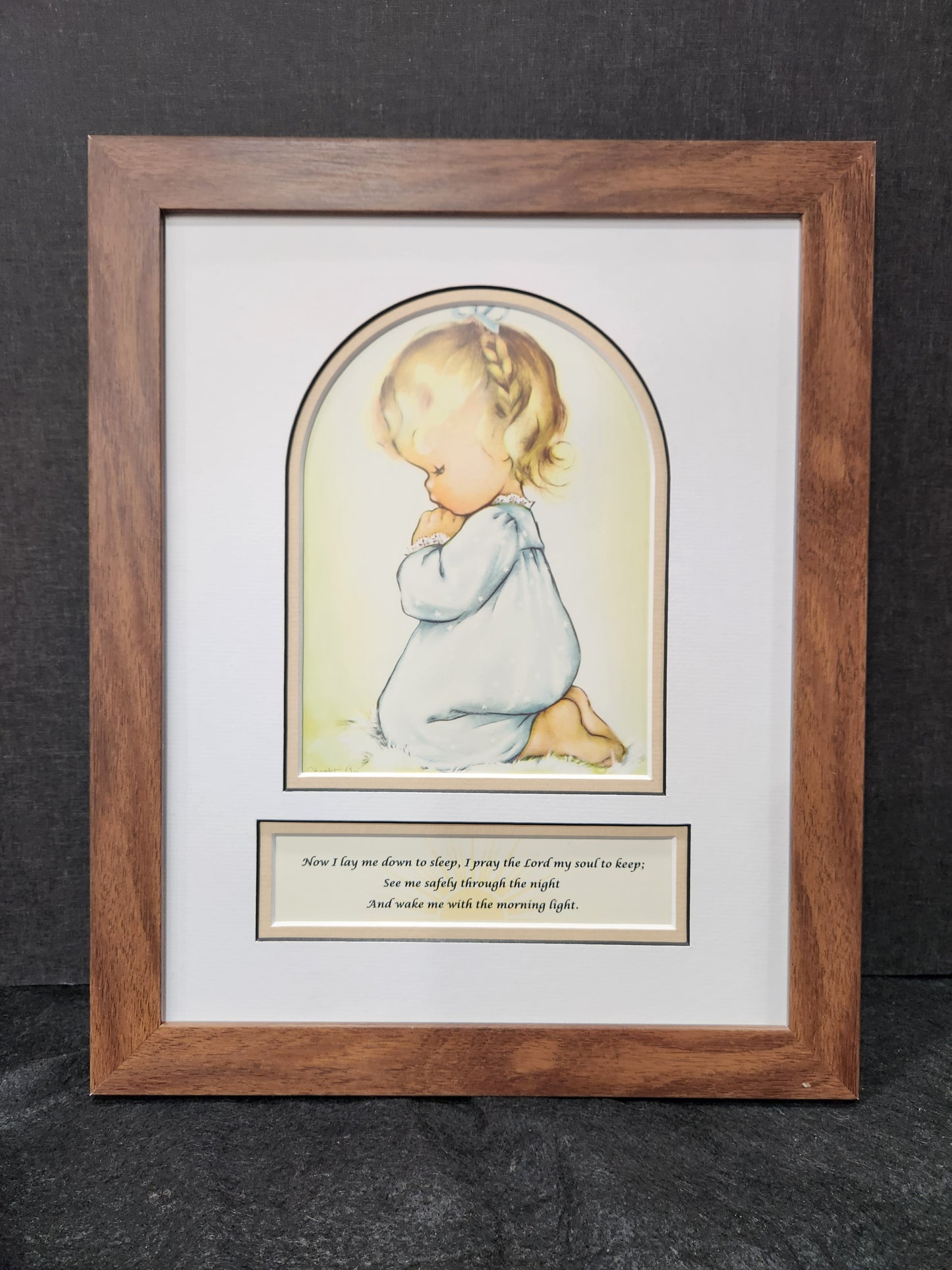 Now I lay me down to sleep prayer with little girl kneeling in prayer framed print.