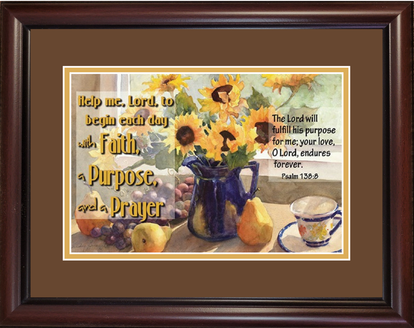 Framed sunflower kitchen art with scripture