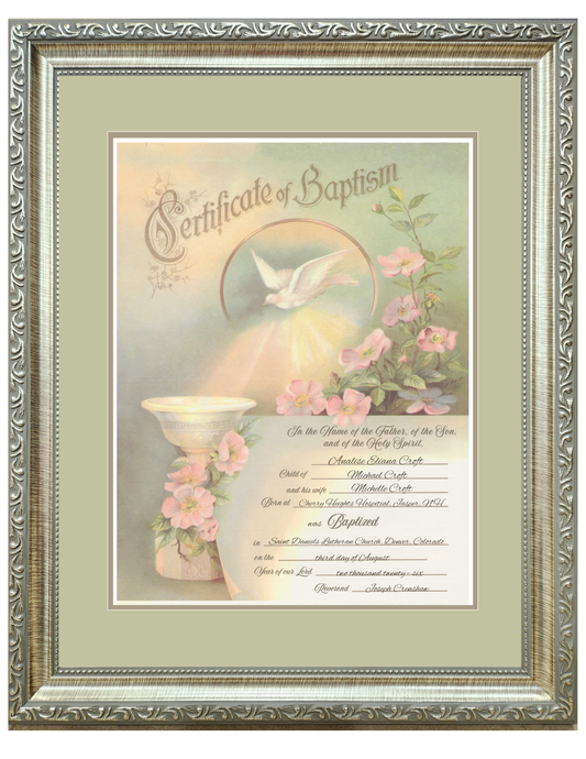 Baptism personalized framed certificate