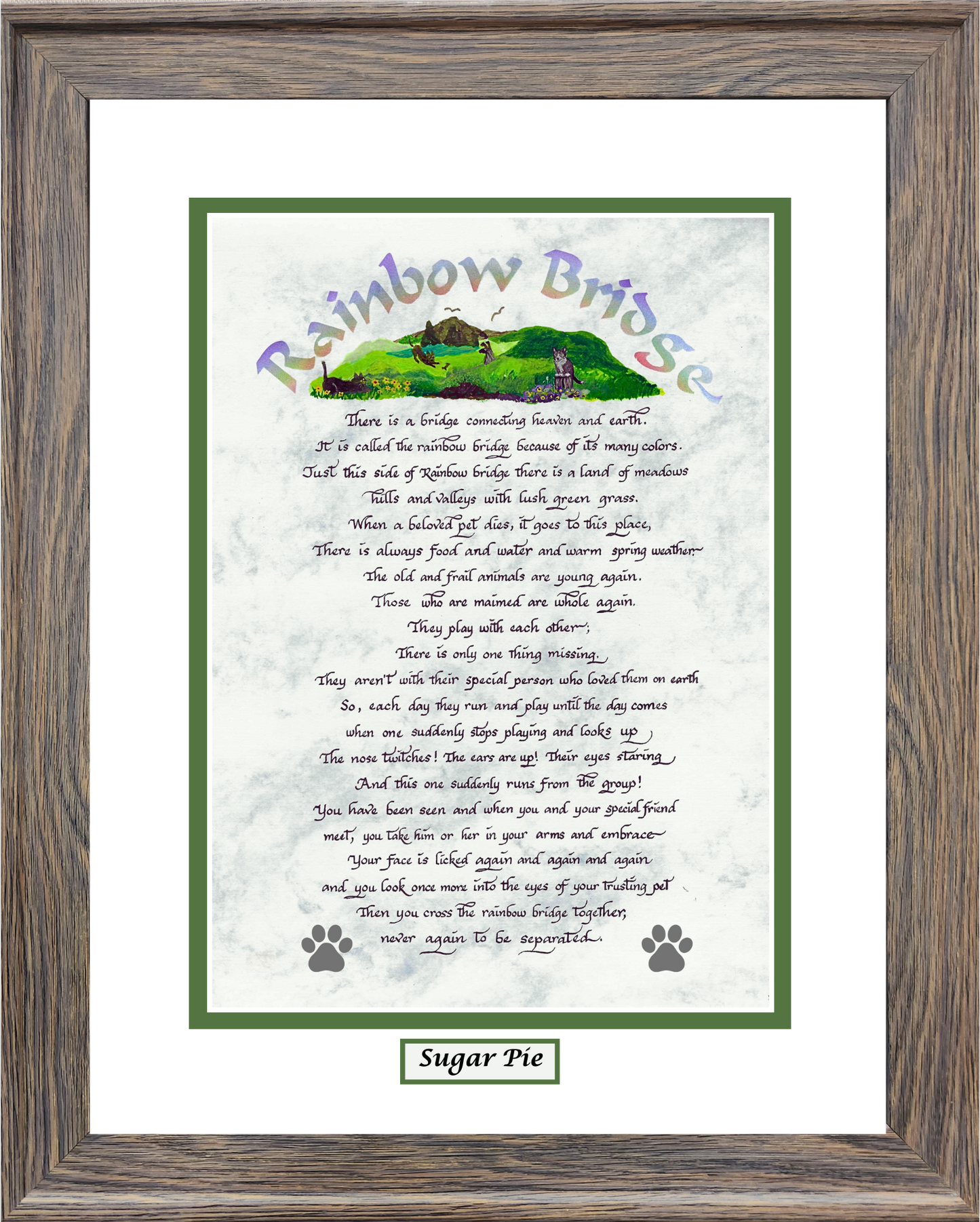 Rainbow Bridge framed and matted poem with option to personalize.
