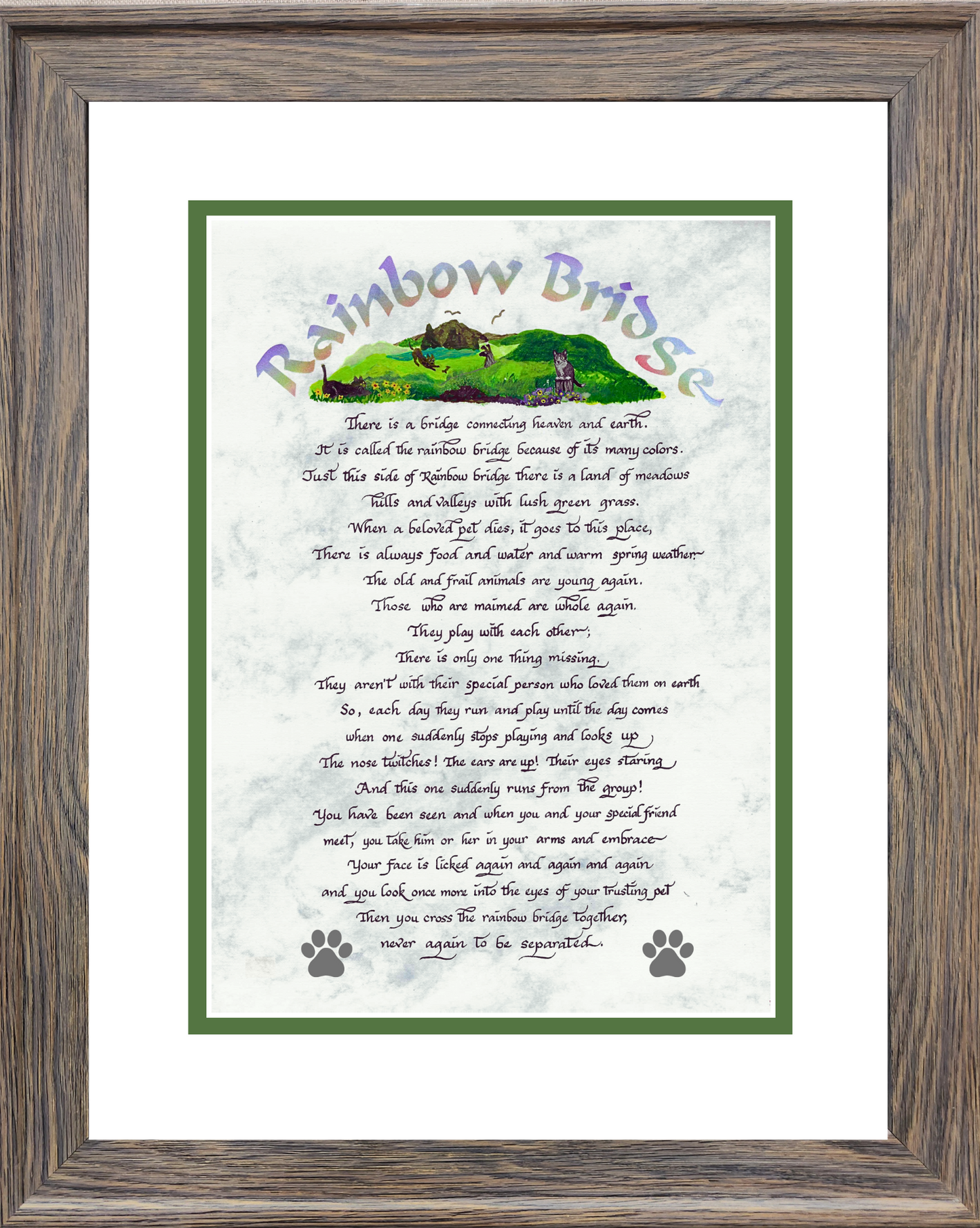 Rainbow Bridge framed and matted poem with option to personalize.