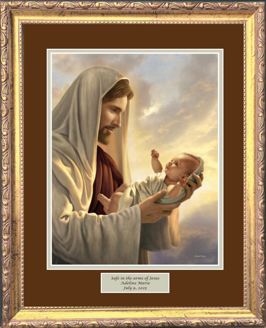 Safe in the arms of Jesus - Jesus holding baby framed memorial sympathy picture