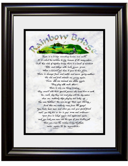 Rainbow Bridge framed and matted poem with option to personalize.