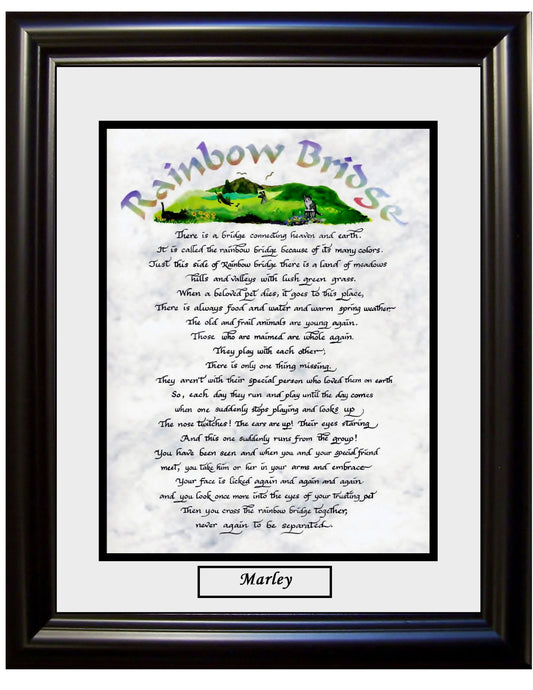 Rainbow Bridge framed and matted poem with option to personalize.