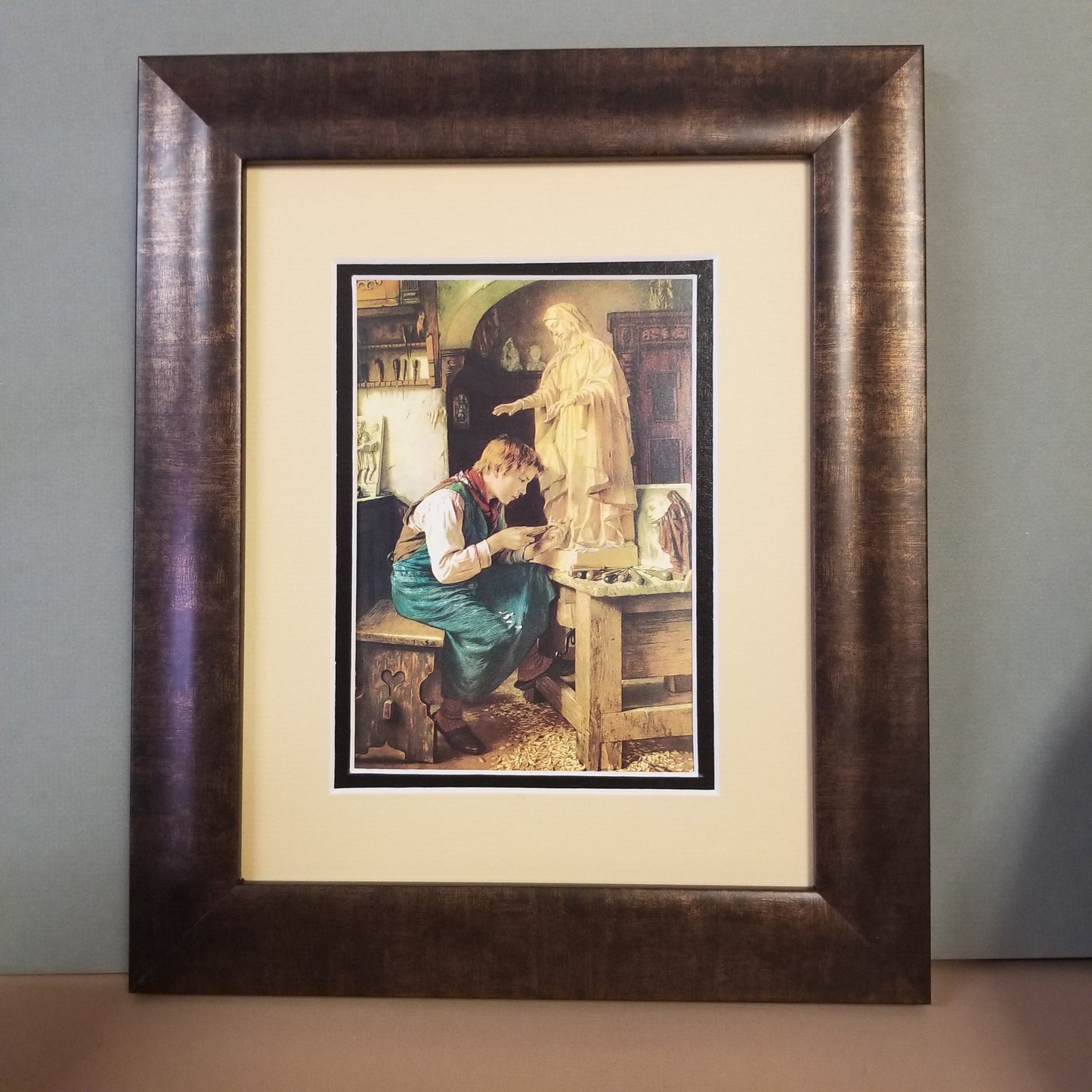 His Madonna custom framed Boy carving Blessed Mother Mary