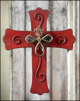 Angel Cross Red Metal Jeweled Wall Cross