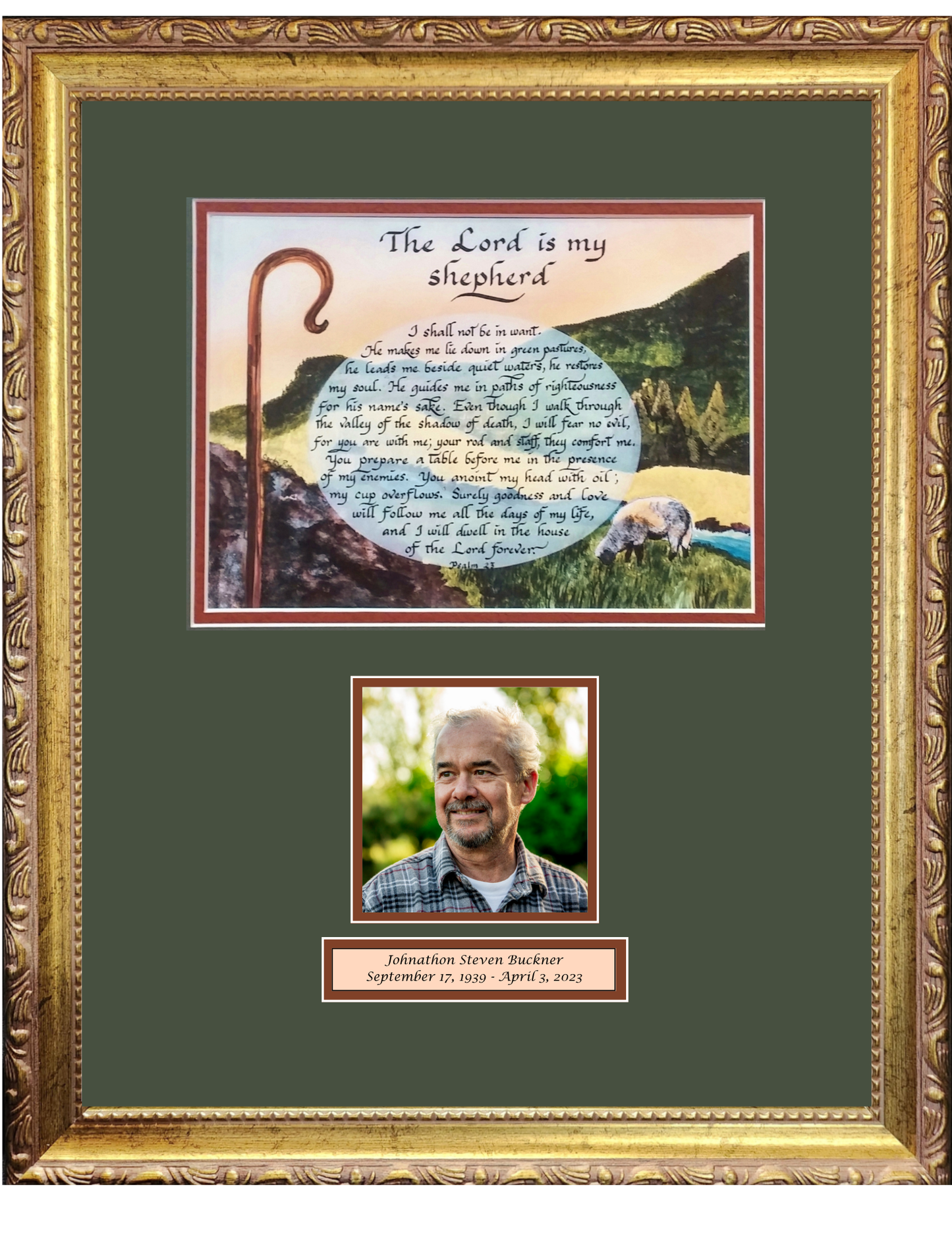 Memorial keepsake with Scripture and personalized photo for the loss of a loved one.