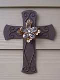Brown Metal Jeweled Wall Cross