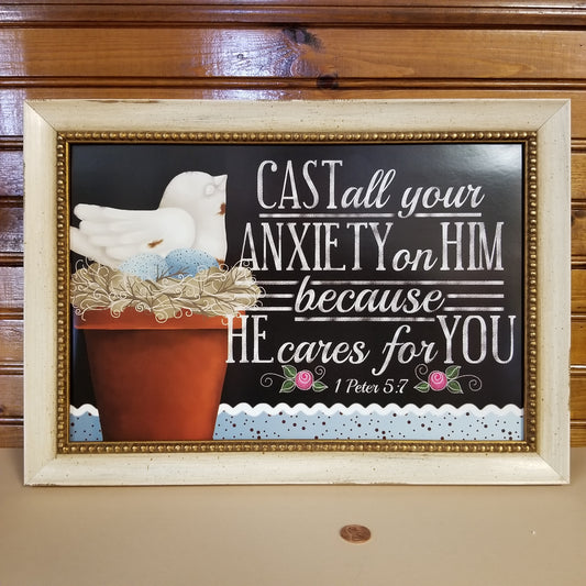 Cast all your anxiety on Him because He cares for you framed print