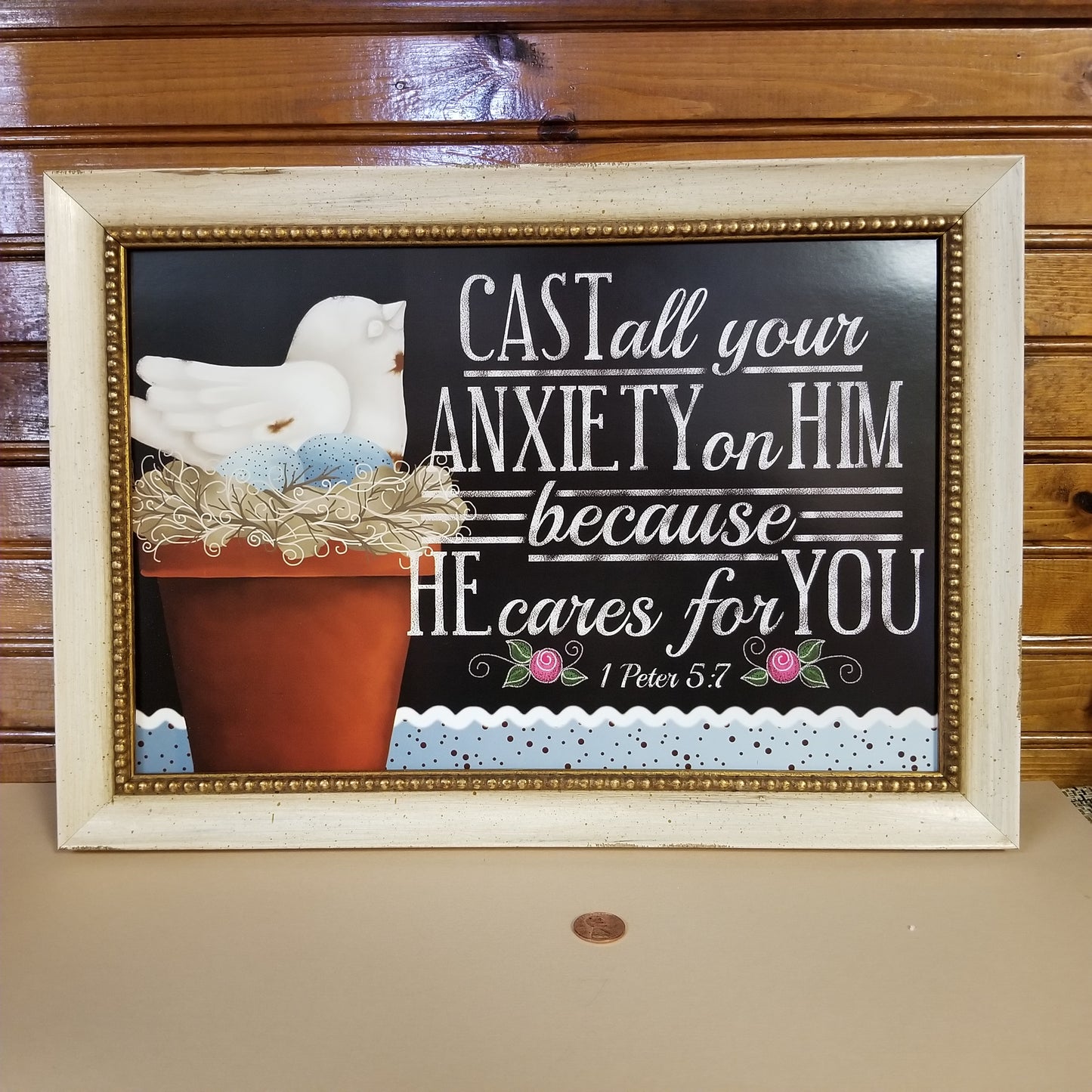 Cast all your anxiety on Him because He cares for you framed print