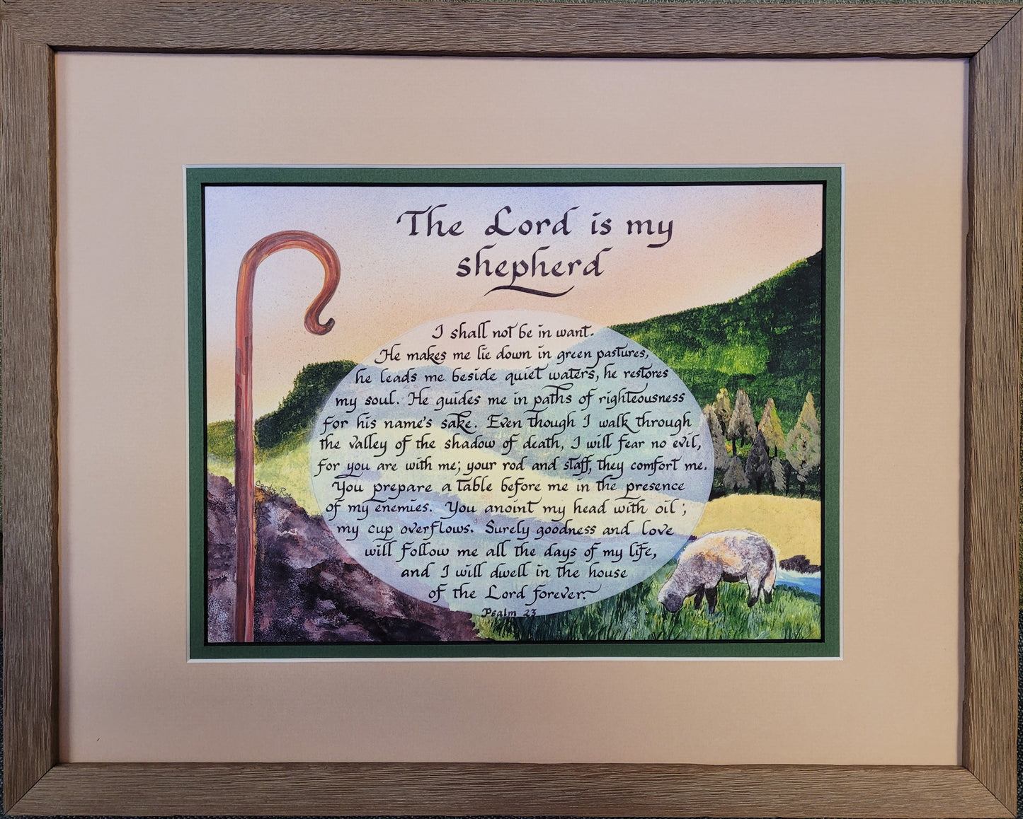 The Lord is my Shepherd framed calligraphy and art print