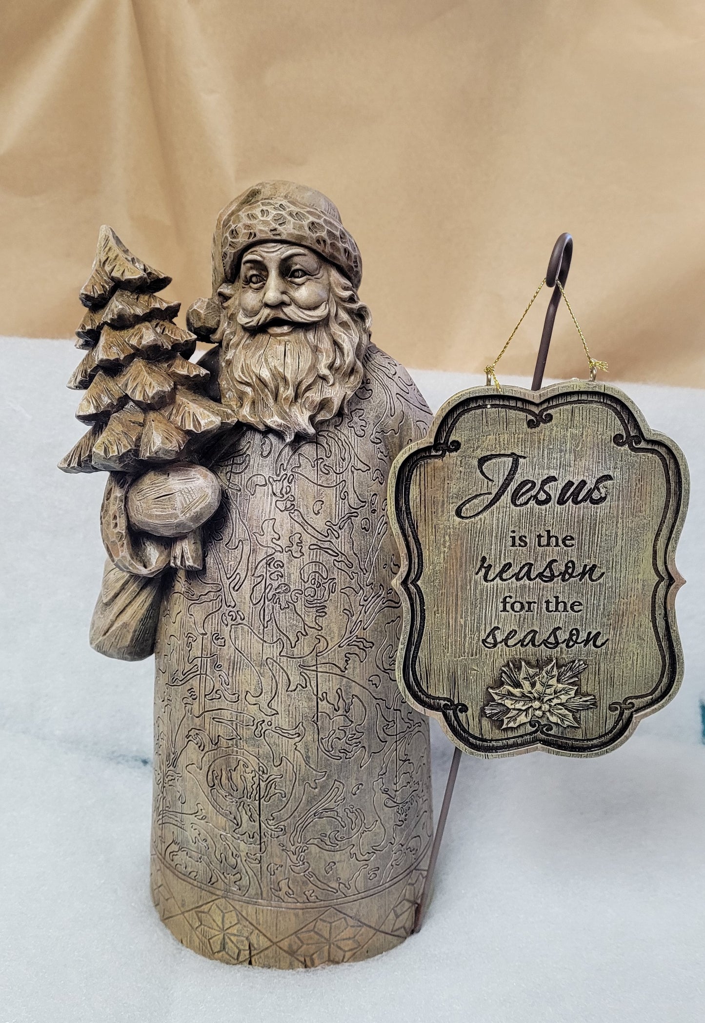 Santa resin statue with Jesus is the reason for the season