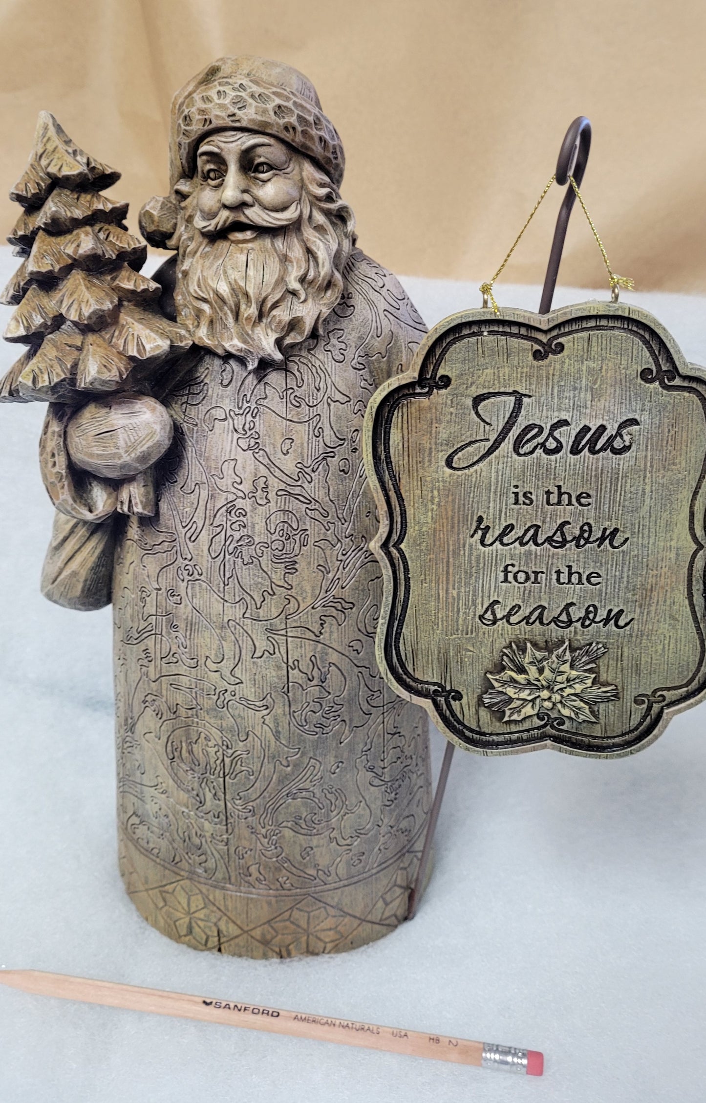 Santa resin statue with Jesus is the reason for the season