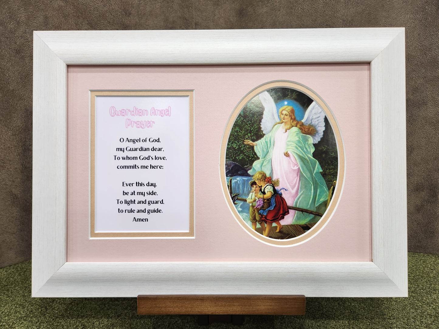 Guardian Angel prayer and image custom framed and matted gift idea for a child.