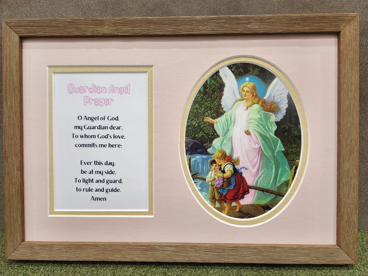 Guardian Angel prayer and image custom framed and matted gift idea for a child.