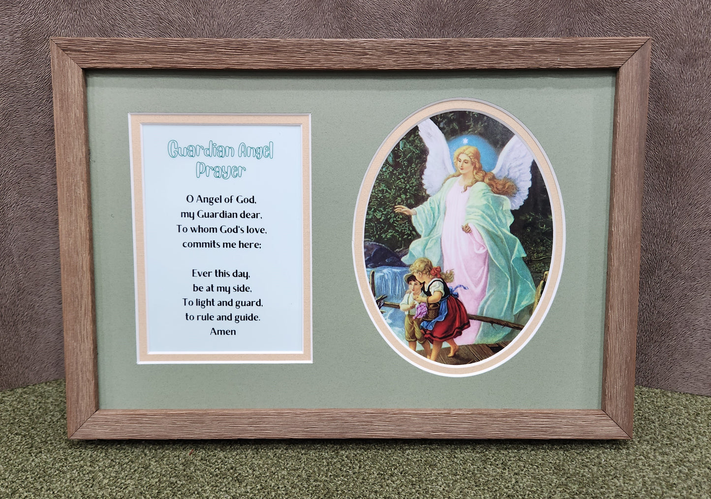 Guardian Angel prayer and image custom framed and matted gift idea for a child.