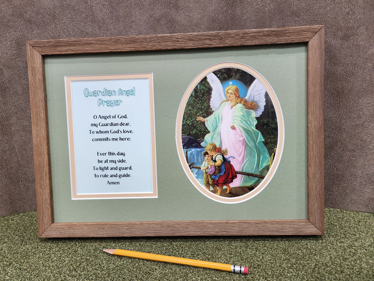 Guardian Angel prayer and image custom framed and matted gift idea for a child.