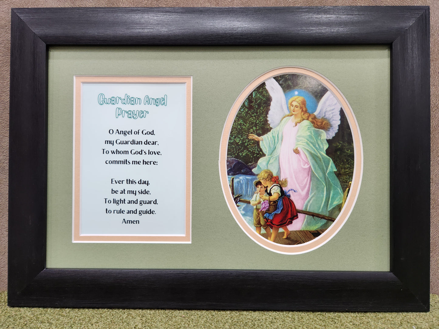 Guardian Angel prayer and image custom framed and matted gift idea for a child.