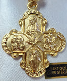Four way medal 24Kt Gold Plate over Sterling Silver with 24" chain necklace