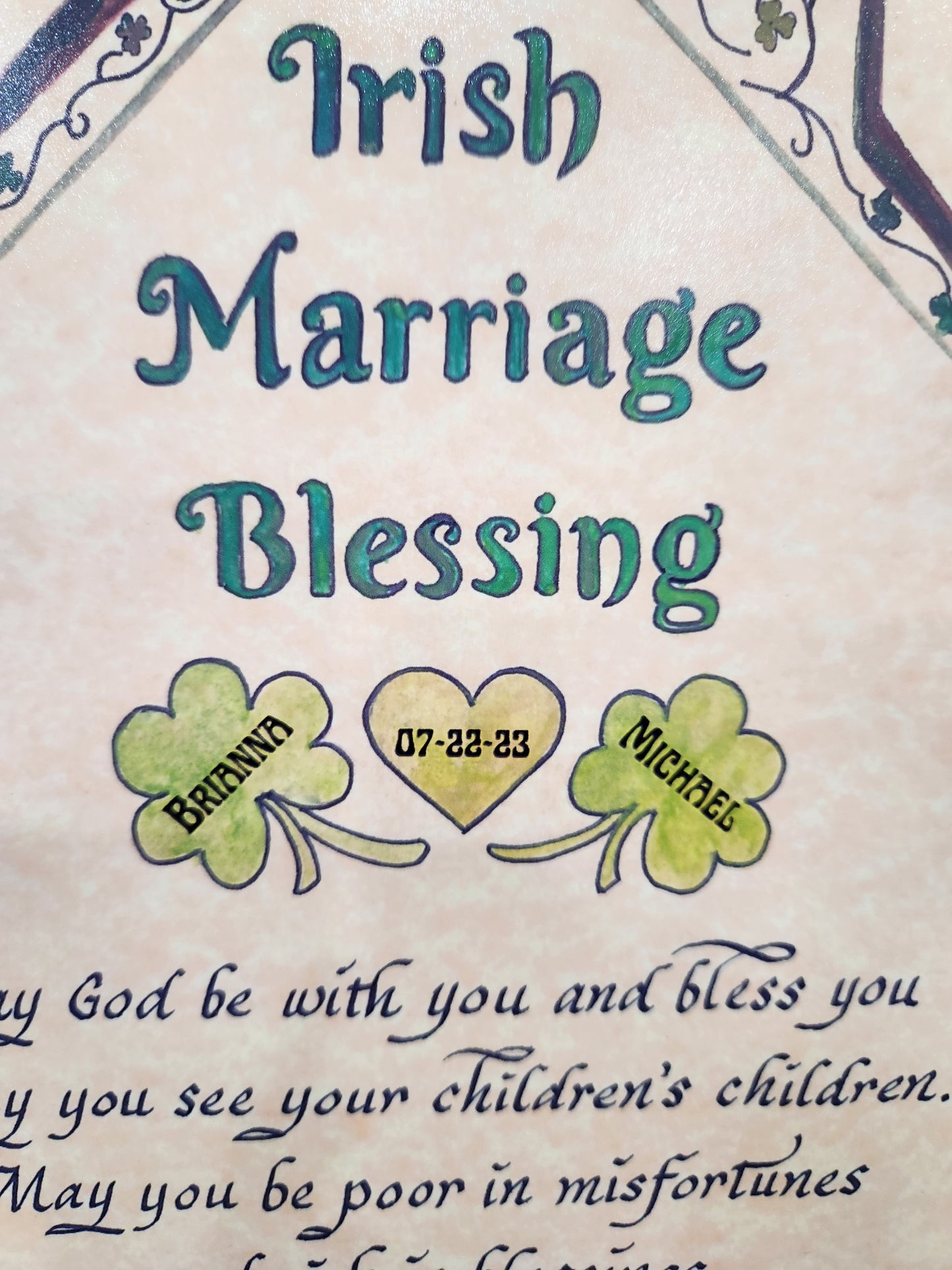 An Irish Marriage Blessing custom framed wedding gift