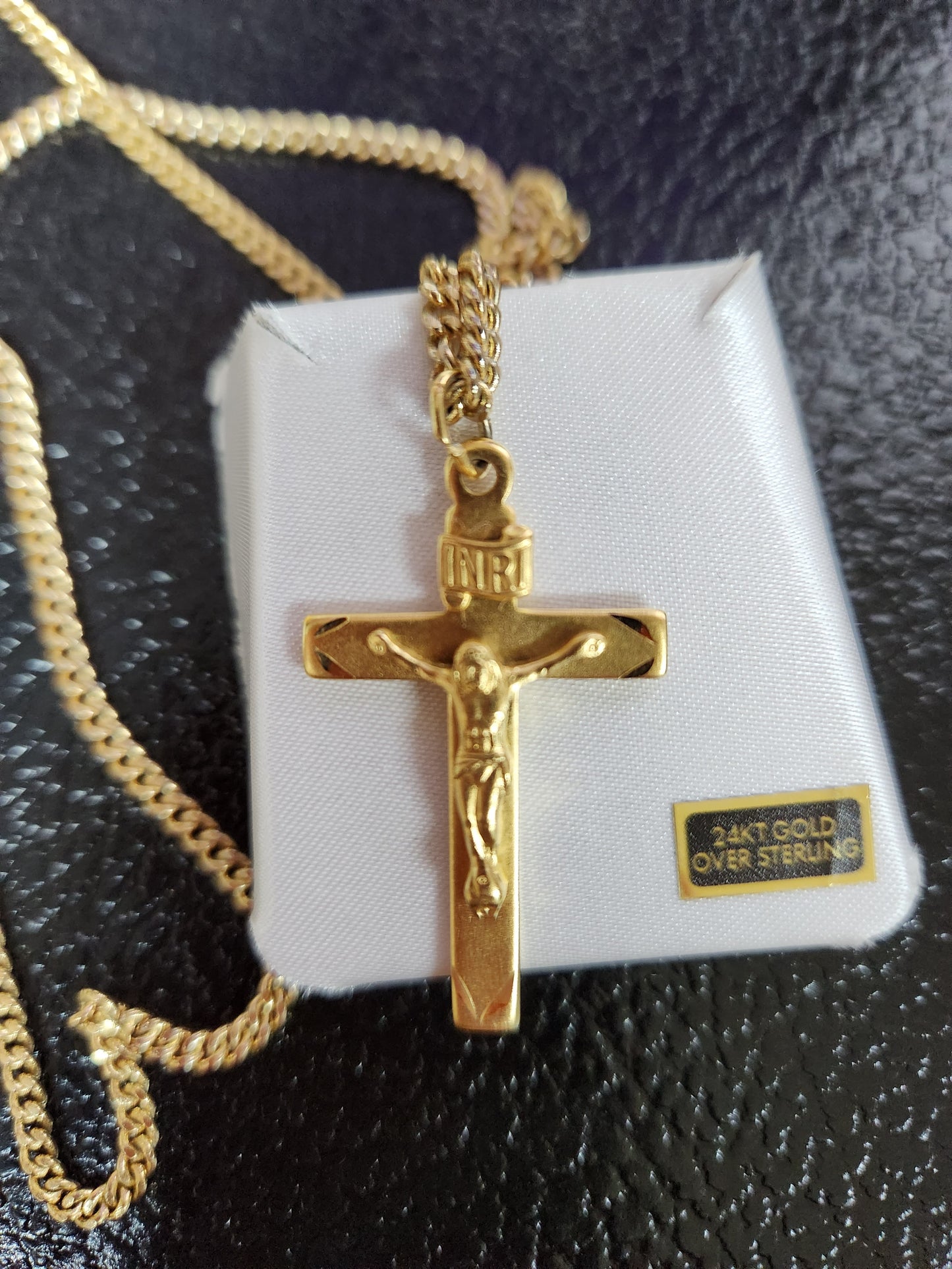 24kt Gold Plate over Sterling Crucifix Necklace