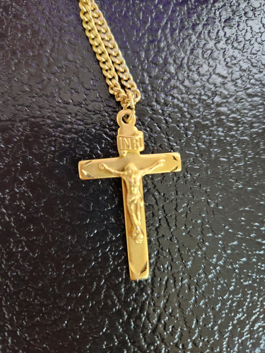 24kt Gold Plate over Sterling Crucifix Necklace