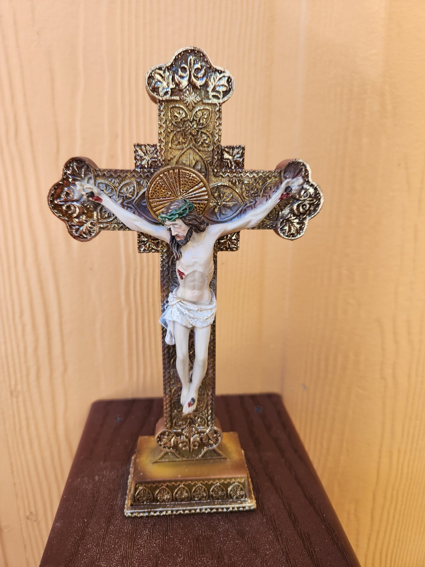 Small Ornate Standing Crucifix Cross for home Chapel