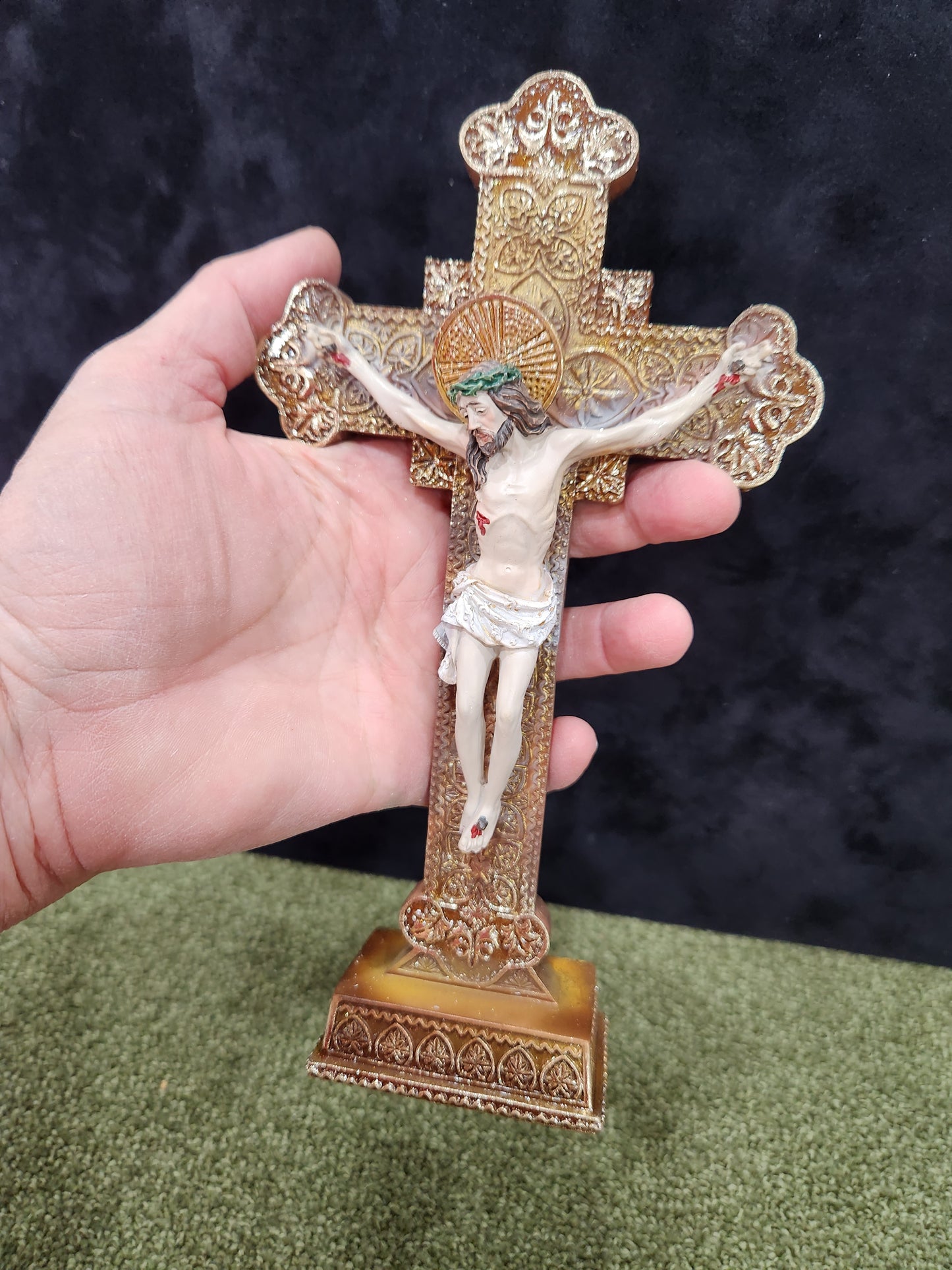 Small Ornate Standing Crucifix Cross for home Chapel