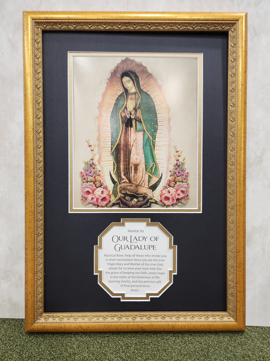 Our Lady of Guadalupe framed print with prayer