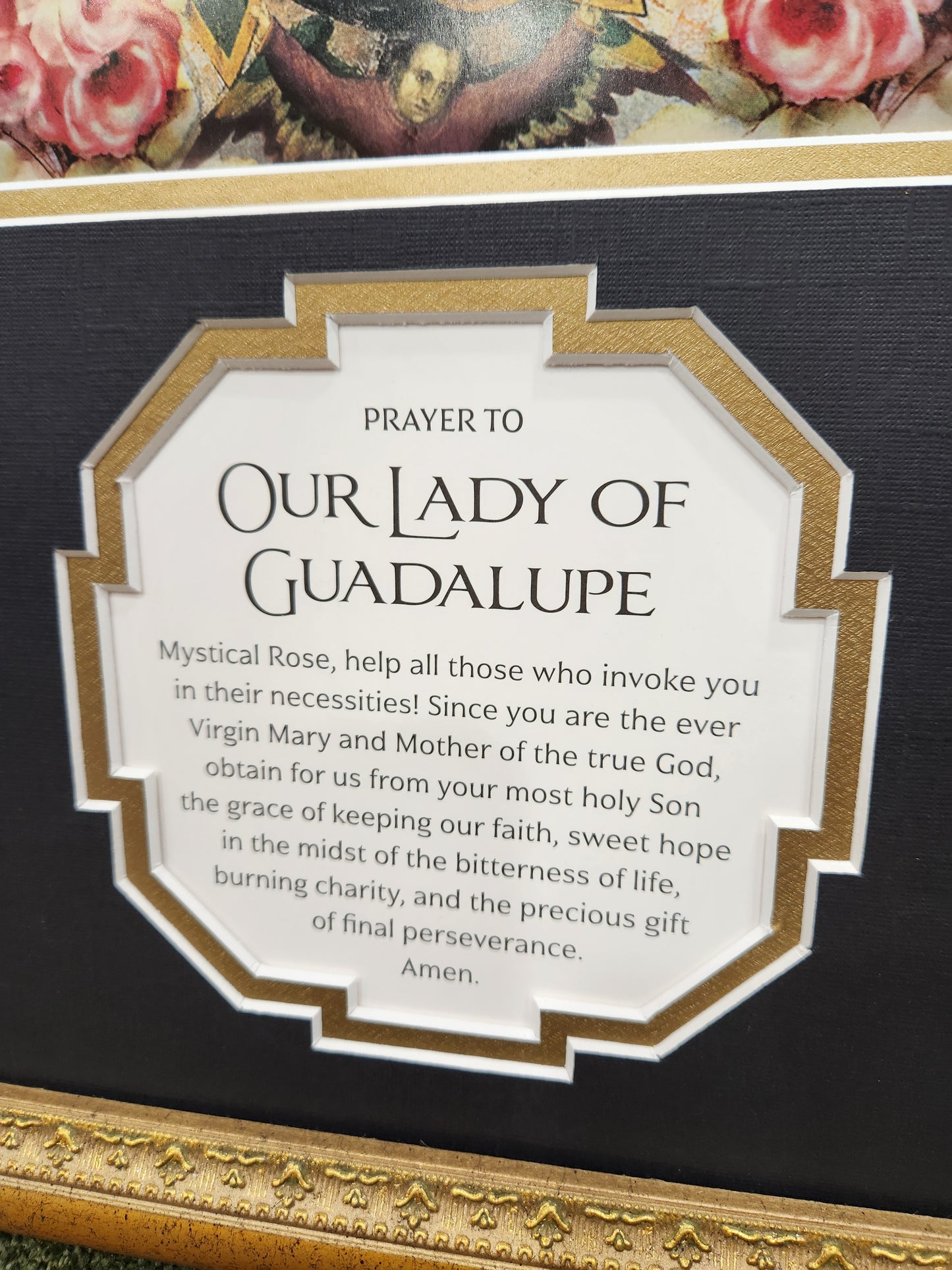 Our Lady of Guadalupe framed print with prayer