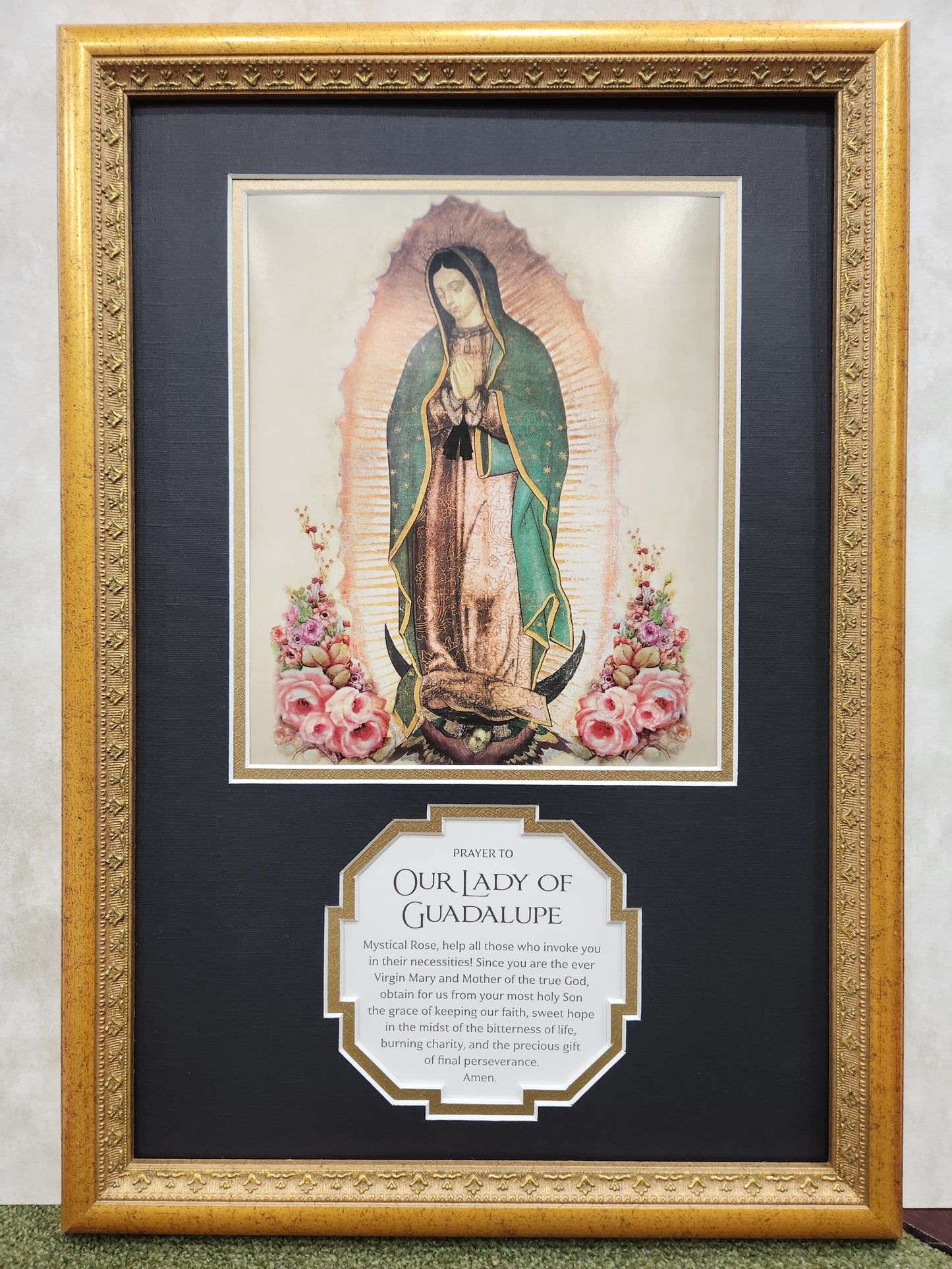 Our Lady of Guadalupe framed print with prayer