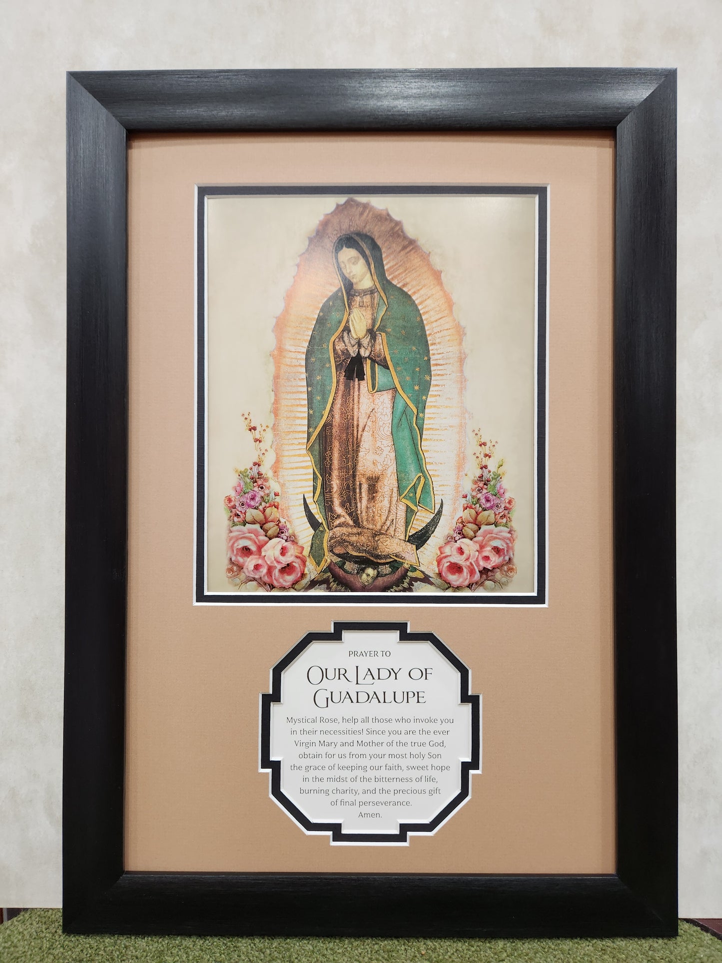 Our Lady of Guadalupe framed print with prayer