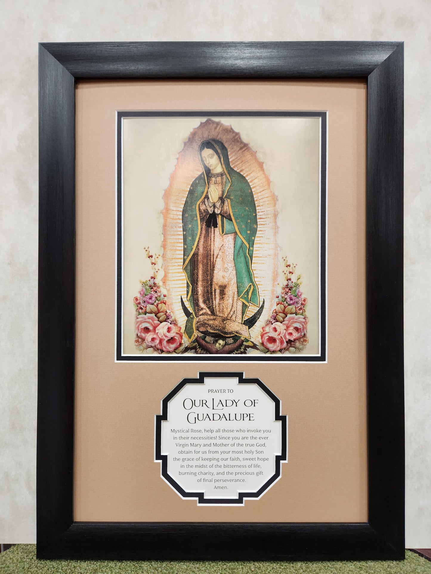 Our Lady of Guadalupe framed print with prayer