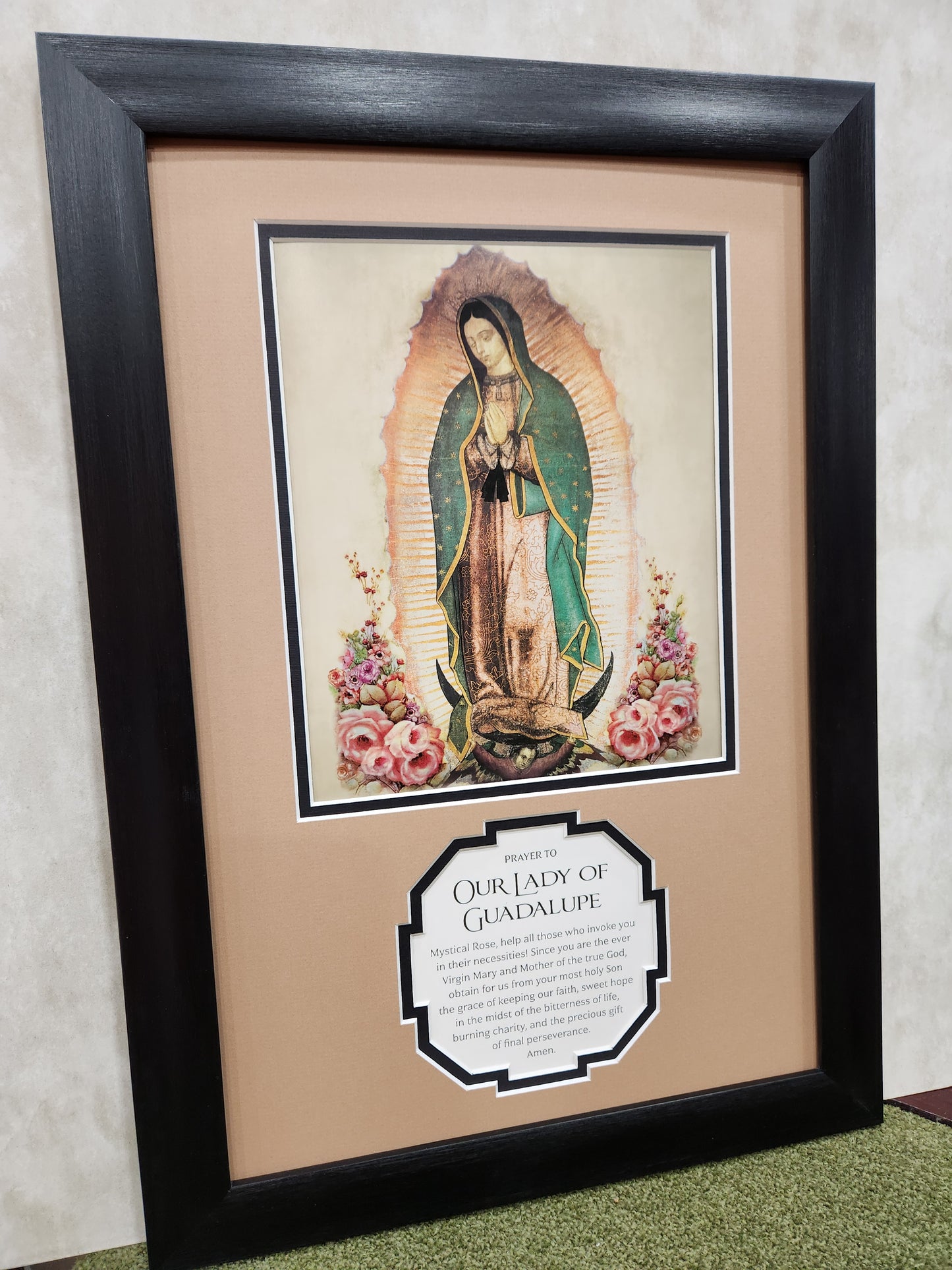 Our Lady of Guadalupe framed print with prayer