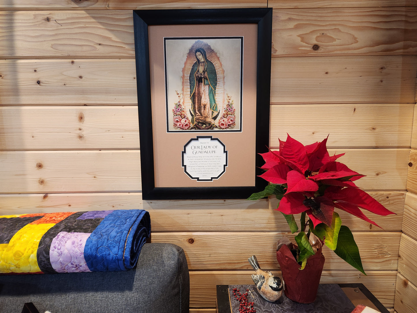 Our Lady of Guadalupe framed print with prayer