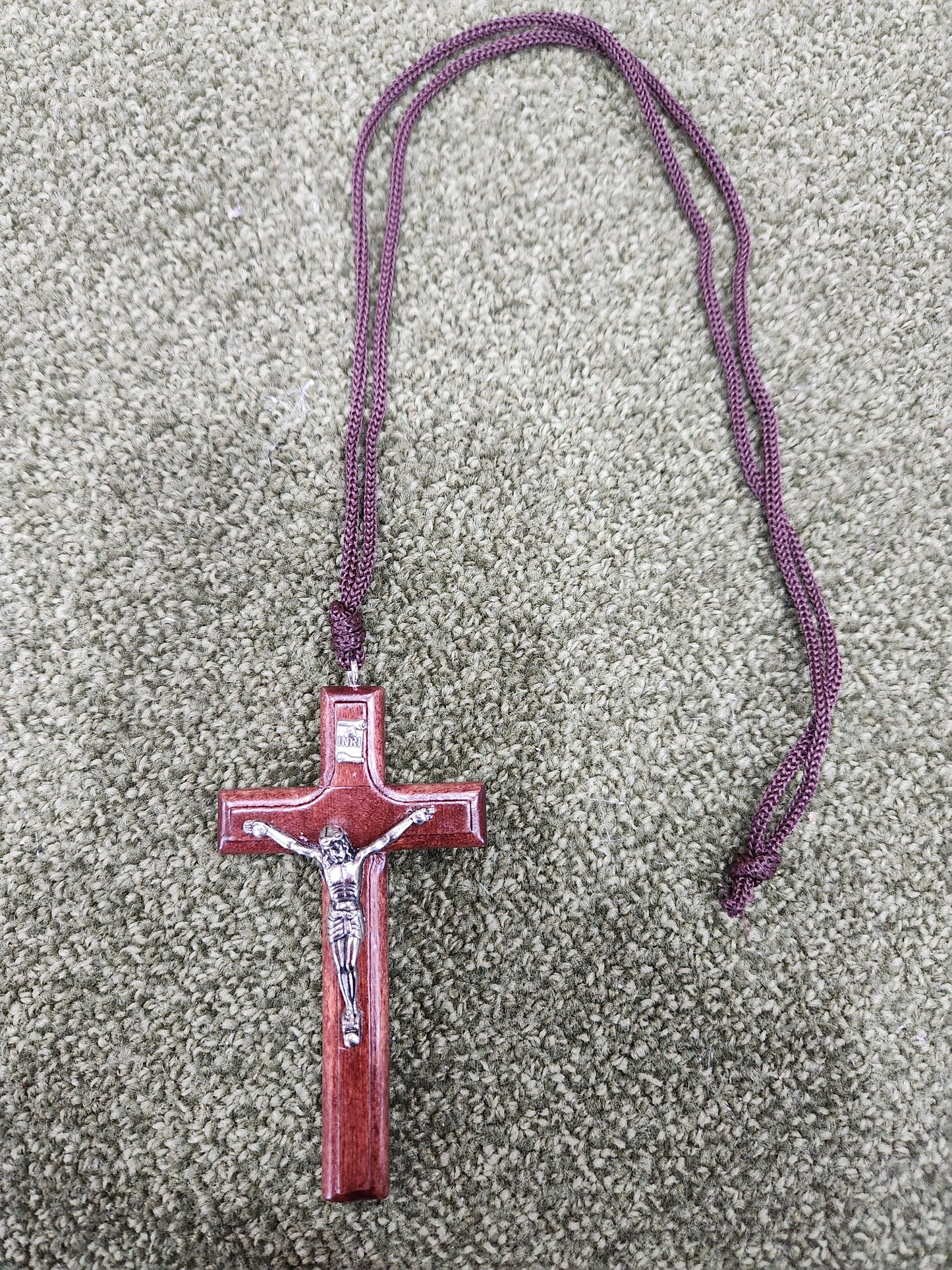 Wood crucifix cross necklace