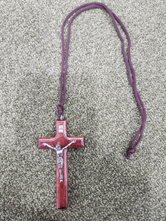 Wood crucifix cross necklace