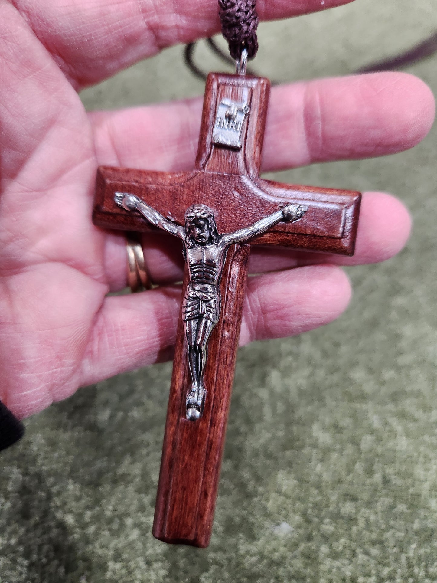 Wood crucifix cross necklace