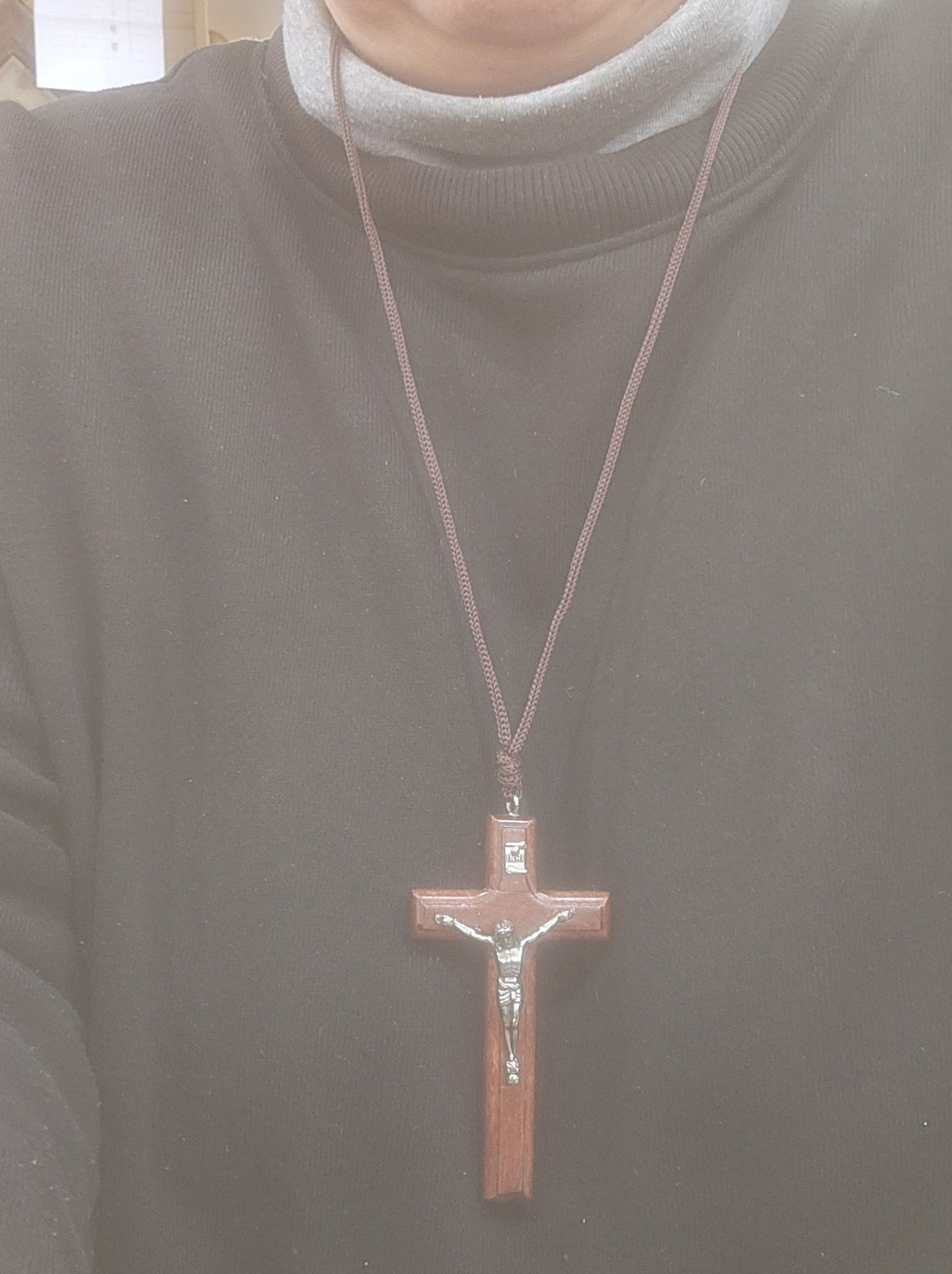 Wood crucifix cross necklace