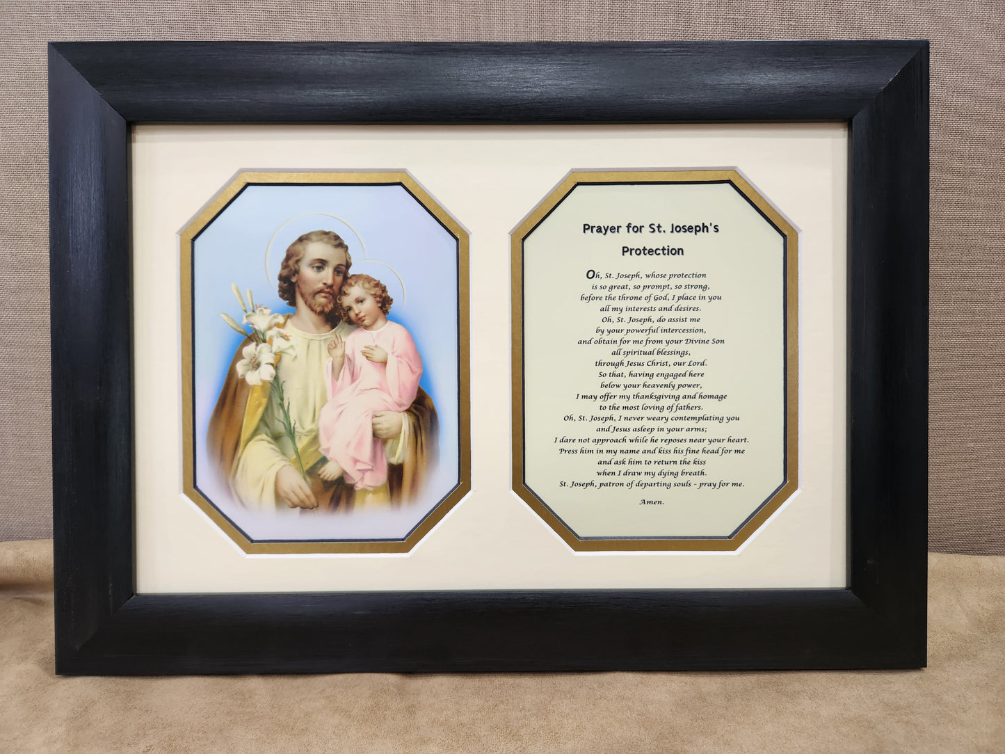 St. Joseph and Child custom framed picture with Prayer of Protection