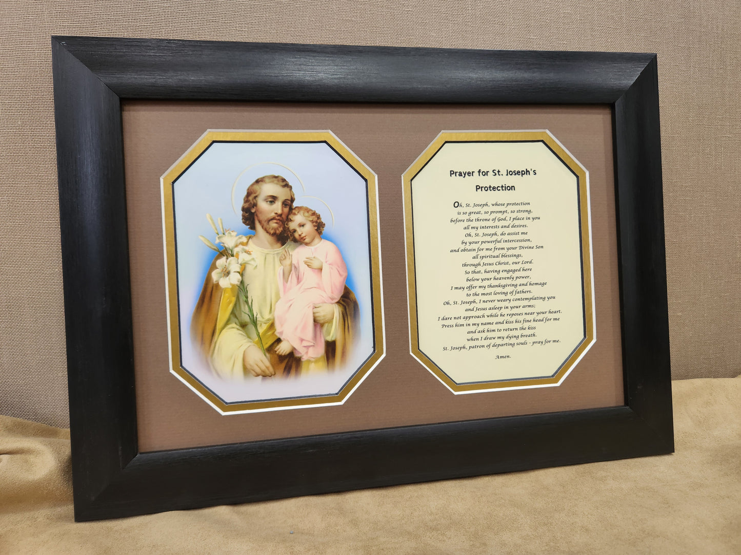 St. Joseph and Child custom framed picture with Prayer of Protection