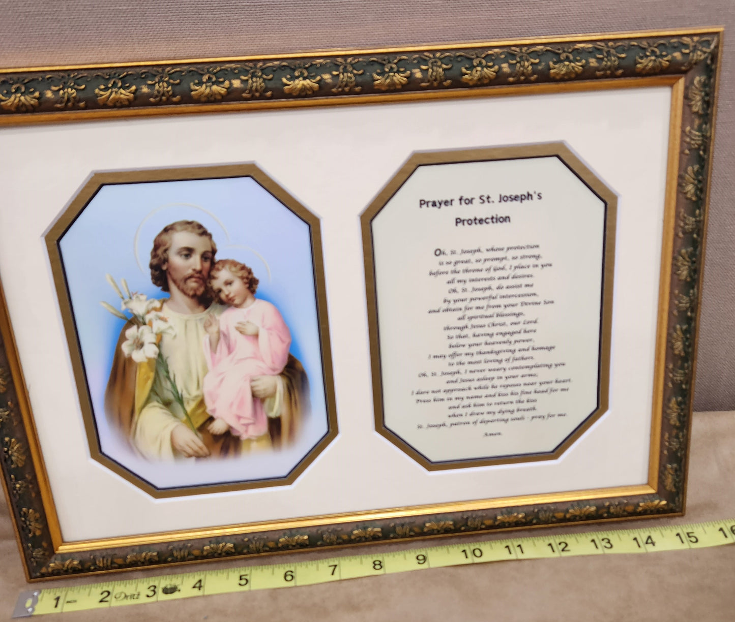 St. Joseph and Child custom framed picture with Prayer of Protection