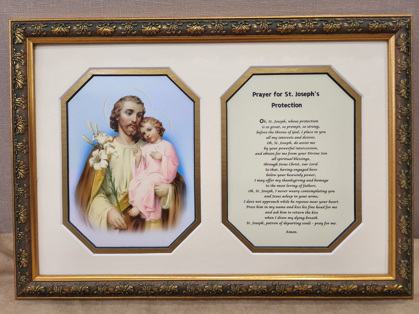 St. Joseph and Child custom framed picture with Prayer of Protection